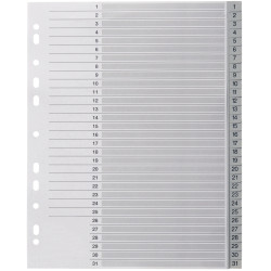 Jeu de 31 intercalaires numériques en polypropylène gris, format A4+