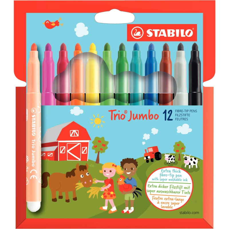 Étui de 12 feutres Trio Jumbo assortis