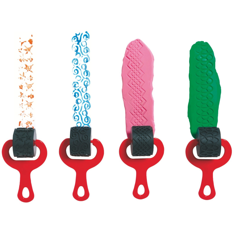Lot de 4 rouleaux pour peinture et pâte à modeler, coloris rouge