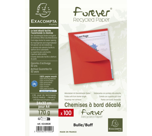 Paquet de 100 chemises Forever® 170 à bord décalé - 24x32cm