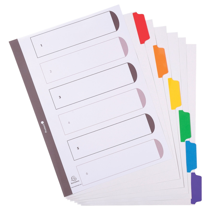 Jeu de 6 intercalaires en carte renforcés mylar, pour format A4