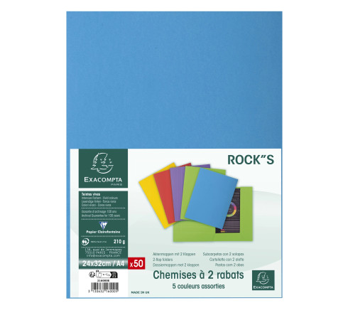 Paquet de 50 chemises 2 rabats ROCK''S 210 - 24x32cm