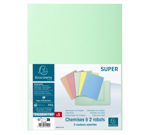 Paquet de 5 chemises 2 rabats SUPER 210 - 24x32cm