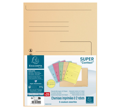 Paquet de 25 chemises 2 rabats SUPER 210 Contact - 24x32cm