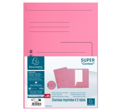 Paquet de 25 chemises 2 rabats SUPER 210 Contact - 24x32cm