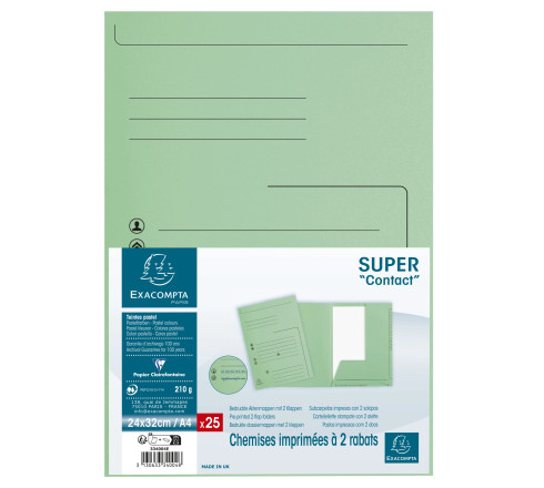 Paquet de 25 chemises 2 rabats SUPER 210 Contact - 24x32cm