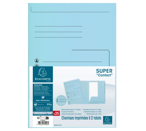 Paquet de 25 chemises 2 rabats SUPER 210 Contact - 24x32cm