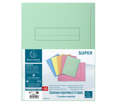 Paquet de 50 chemises imprimées 2 rabats SUPER 210 - 24x32cm
