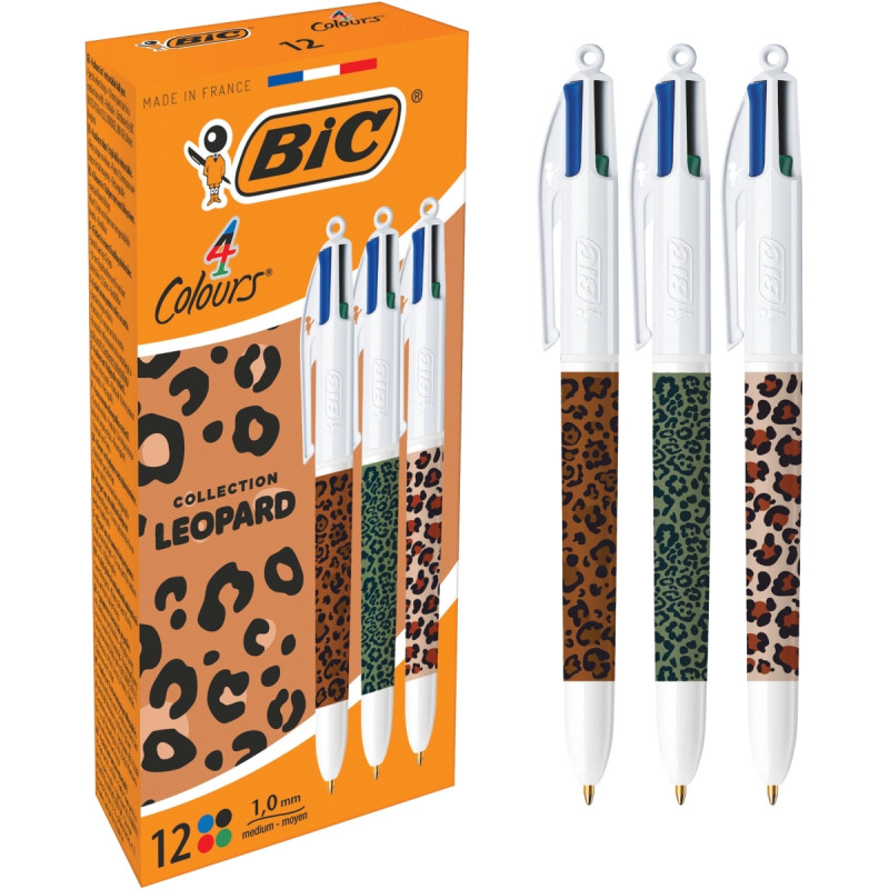 Boîte de 12 stylos bille 4 couleurs Léopard assortis