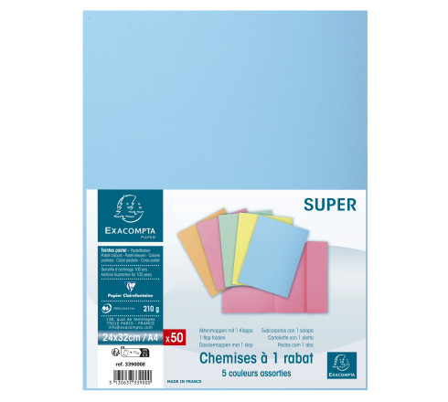 Paquet de 50 chemises 1 rabat SUPER 210 - 24x32cm