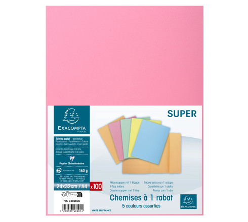 Paquet 100 chemises 1 rabat SUPER 160 - 24x32cm