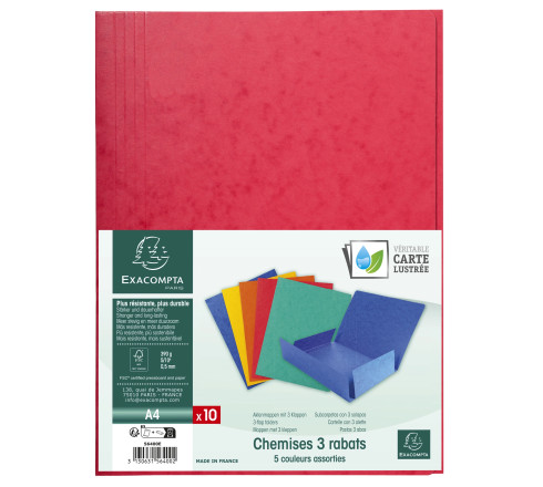 Chemise simple sans élastique avec 3 rabats carte lustrée 390gm2 ® - A4