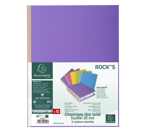 Paquet de 10 chemises à soufflet dos toilé ROCK''S 320g/m2 - 24x32cm
