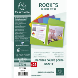 Paquet de 25 chemises Double Poche ROCK''S 210 - double A4 ou A3 - 24x32cm