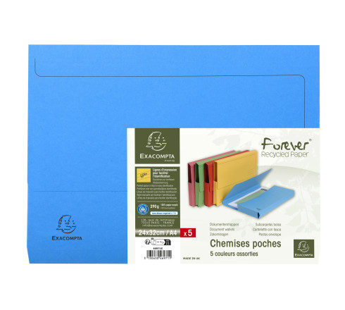 Paquet de 5 chemises poche coloris vifs Forever® - 24,5x32,5cm