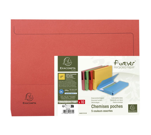 Paquet de 10 chemises poche coloris vifs Forever - 24x32cm