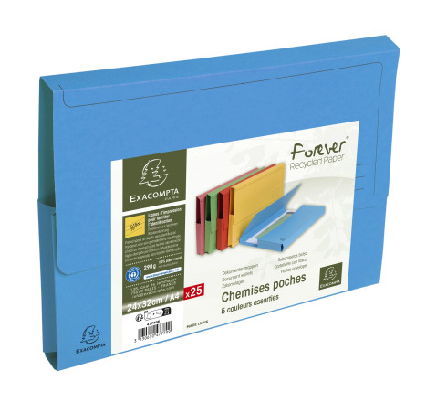 Paquet de 25 chemises poche coloris vifs Forever® - 24,5x32,5cm