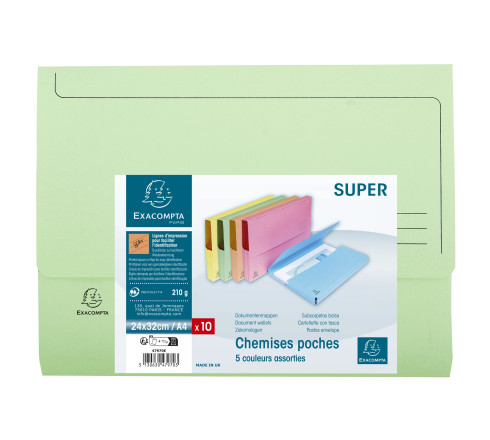 Paquet de 10 chemises poche SUPER 210 - 24,5x32,5cm