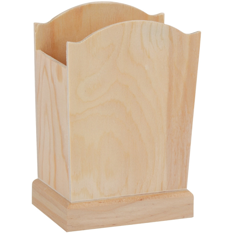 Lot de 5 pots à crayons en bois, hauteur 15 cm