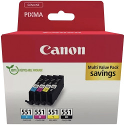 Canon 551 pack de 4 cartouches jet d'encre noire, cyan, magenta et jau