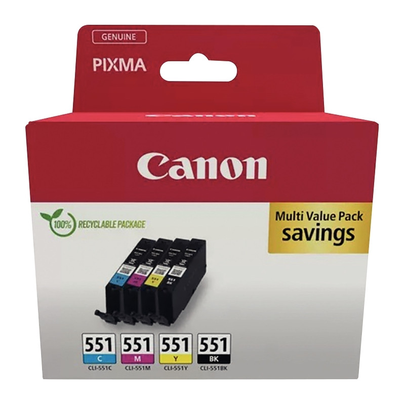 Canon 551 pack de 4 cartouches jet d'encre noire, cyan, magenta et jau