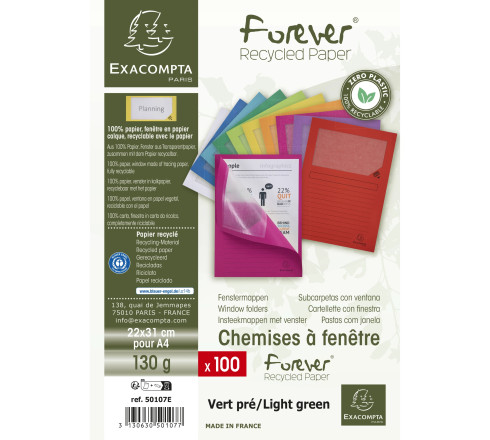 Paquet de 100 chemises à fenetre Forever - 22x31cm