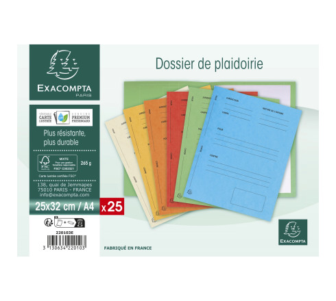 Paquet de 25 dossiers de plaidoirie Pour/Contre carte lustrée 25x32cm