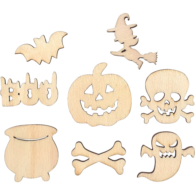 Lot de 24 embellissements thème halloween en bois