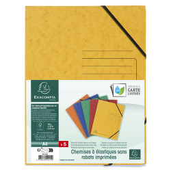 Pack de 5 Chemises à élastique sans rabats carte lustrée 355gm2 - A4