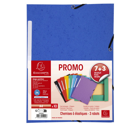 Lot Promo 10 Chemises à élastiques 3 rabats carte marbrée recyclée 355g/m2 - A4
