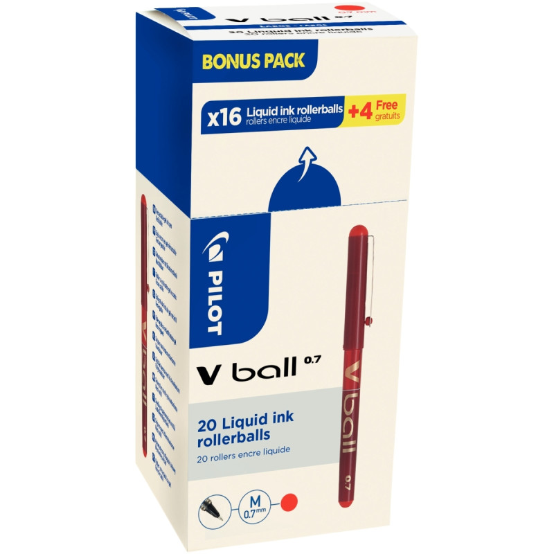 Pack de 20 rollers V-Ball 0,7mm rouges dont 4 offerts