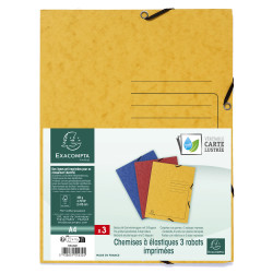 Paquet de 3 chemises à élastiques 3 rabats carte lustrée 355gm2 - A4