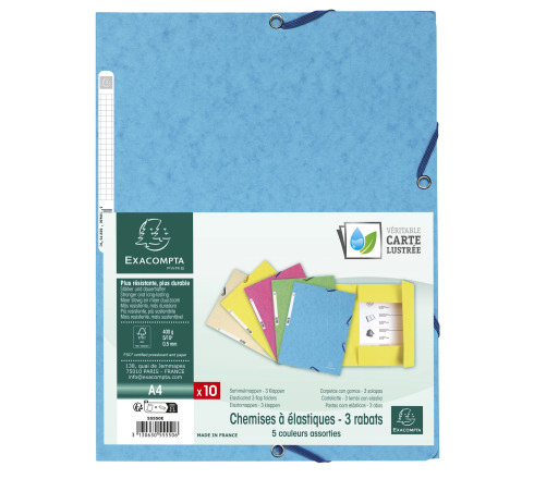Chemise 3 rabats à élastiques carte lustrée 400g/m2 ® - A4