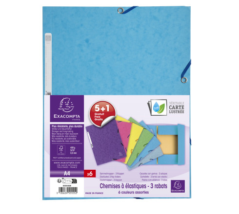 Lot de 5+1 chemises en carte lustrée 400g/m2 - A4