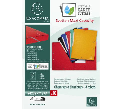 Chemises à élastiques carte lustrée 3 rabats monobloc