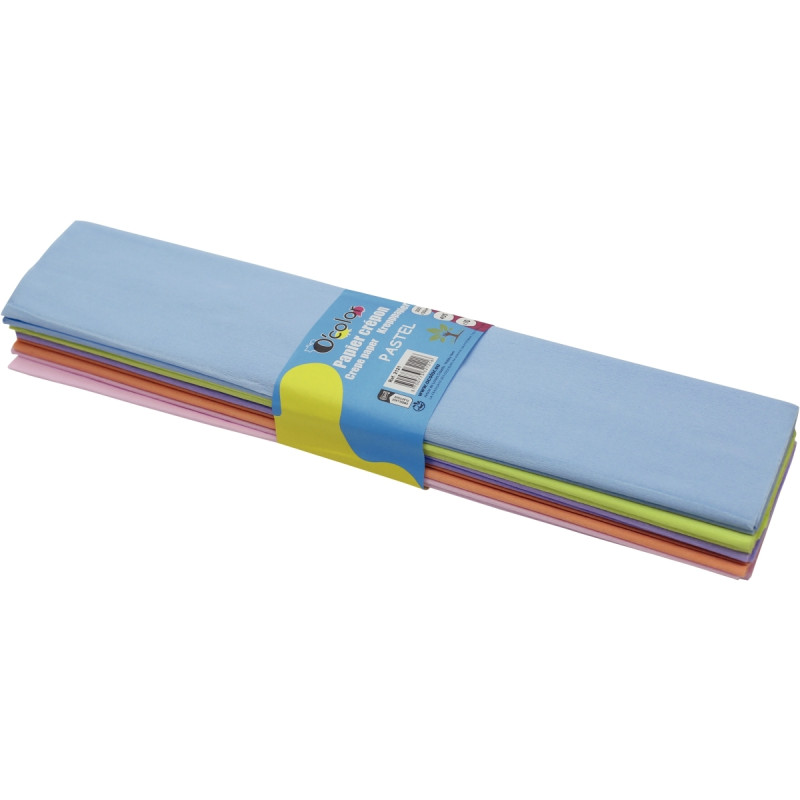 Paquet de 10 feuilles crépon ordinaires 200x50cm coloris pastels assor
