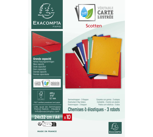 Chemise 3 rabats à élastiques Maxi Capacity carte lustrée 600g/m2 Scotten ®- A4