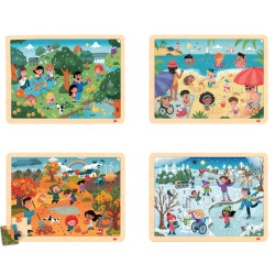 Lot de 4 puzzles à cadre en bois 15 pièces, les saisons