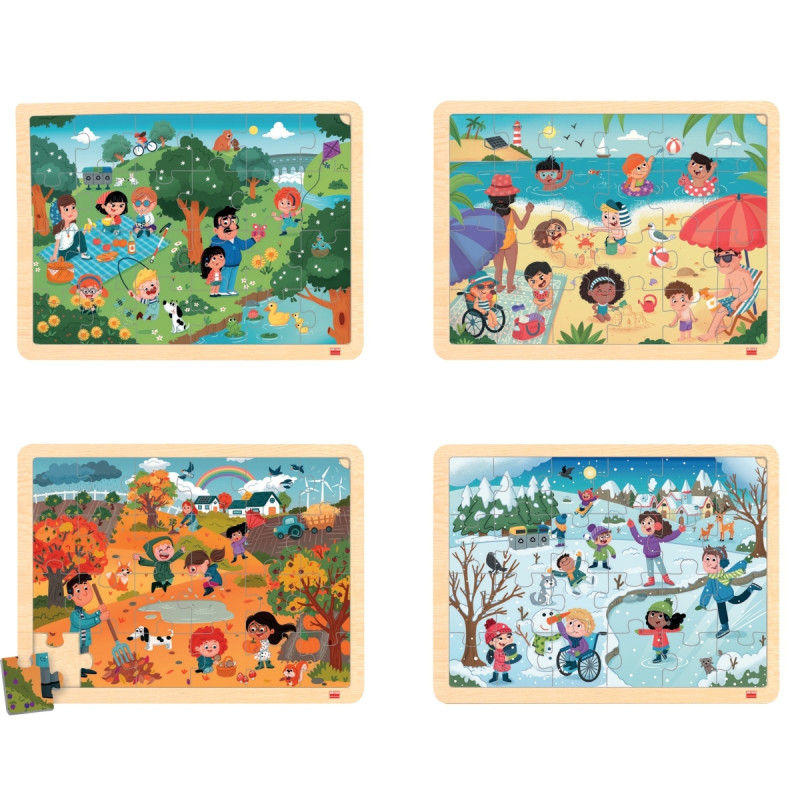 Lot de 4 puzzles à cadre en bois 15 pièces, les saisons