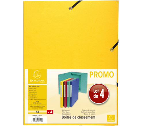 Lot de 4 boîtes de classement dos 25mm carte marbrée - A4