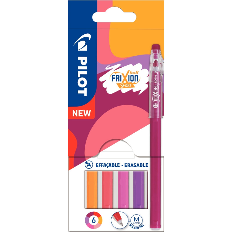 Pochette de 6 rollers frixion ball stick tons chauds