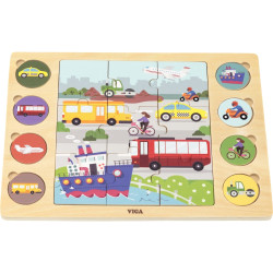 Puzzle en bois cherche et trouve, les transports