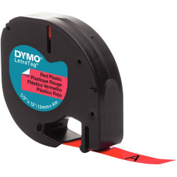 Recharge lettre plastique 12 mm x 4 m noir sur rouge