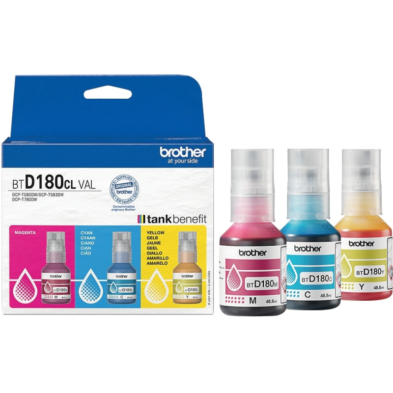 Lot 3 Brother BTD180 bouteille jet d'encre cyan magenta jaune authenti