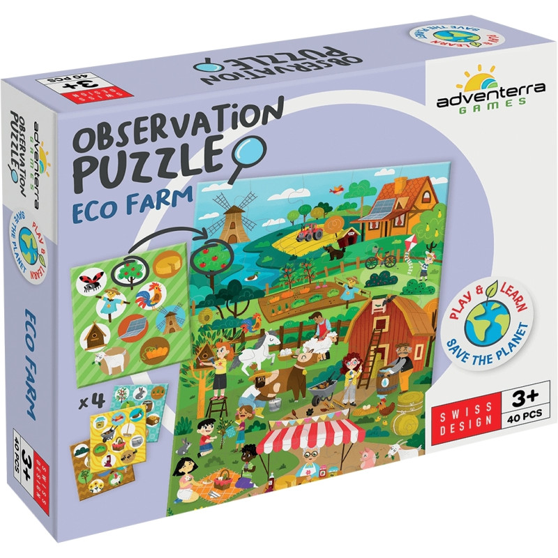 Puzzle d'observation 40 pièces, la ferme écolo