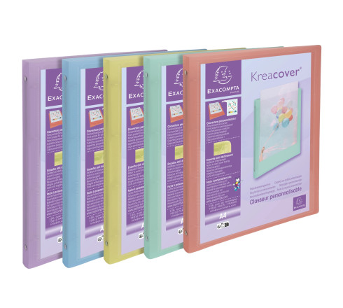 Classeur 4 anneaux 15mm polypropylène Kreacover Pastel - A4