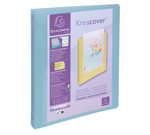 Classeur 4 anneaux 30mm polypropylène Kreacover Pastel - A4 Maxi