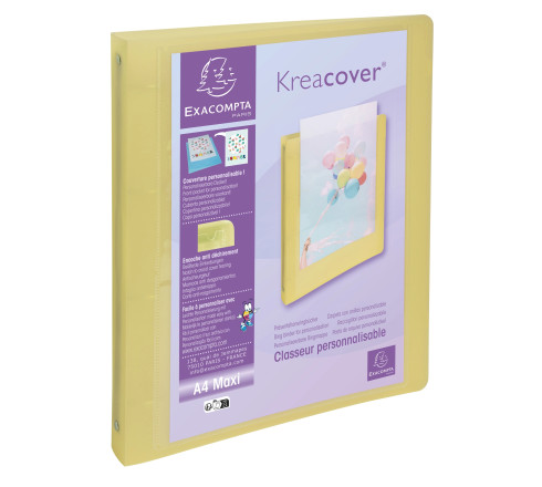 Classeur 4 anneaux 30mm polypropylène Kreacover Pastel - A4 Maxi