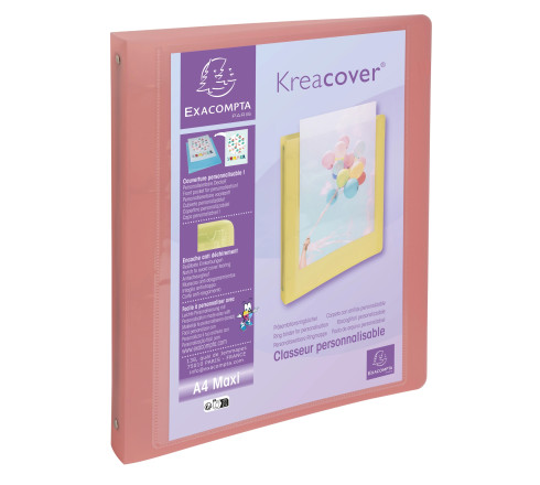 Classeur 4 anneaux 30mm polypropylène Kreacover Pastel - A4 Maxi