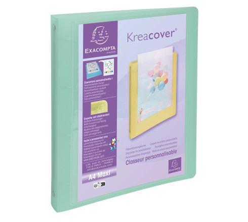 Classeur 4 anneaux 30mm polypropylène Kreacover Pastel - A4 Maxi